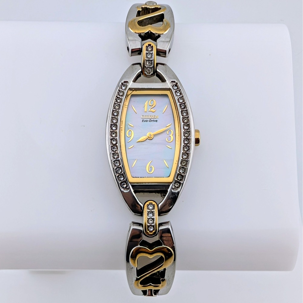 Citizen Eco-drive Silhouette MOP Two Tone Heart Link Watch New Capacitor 5.75"